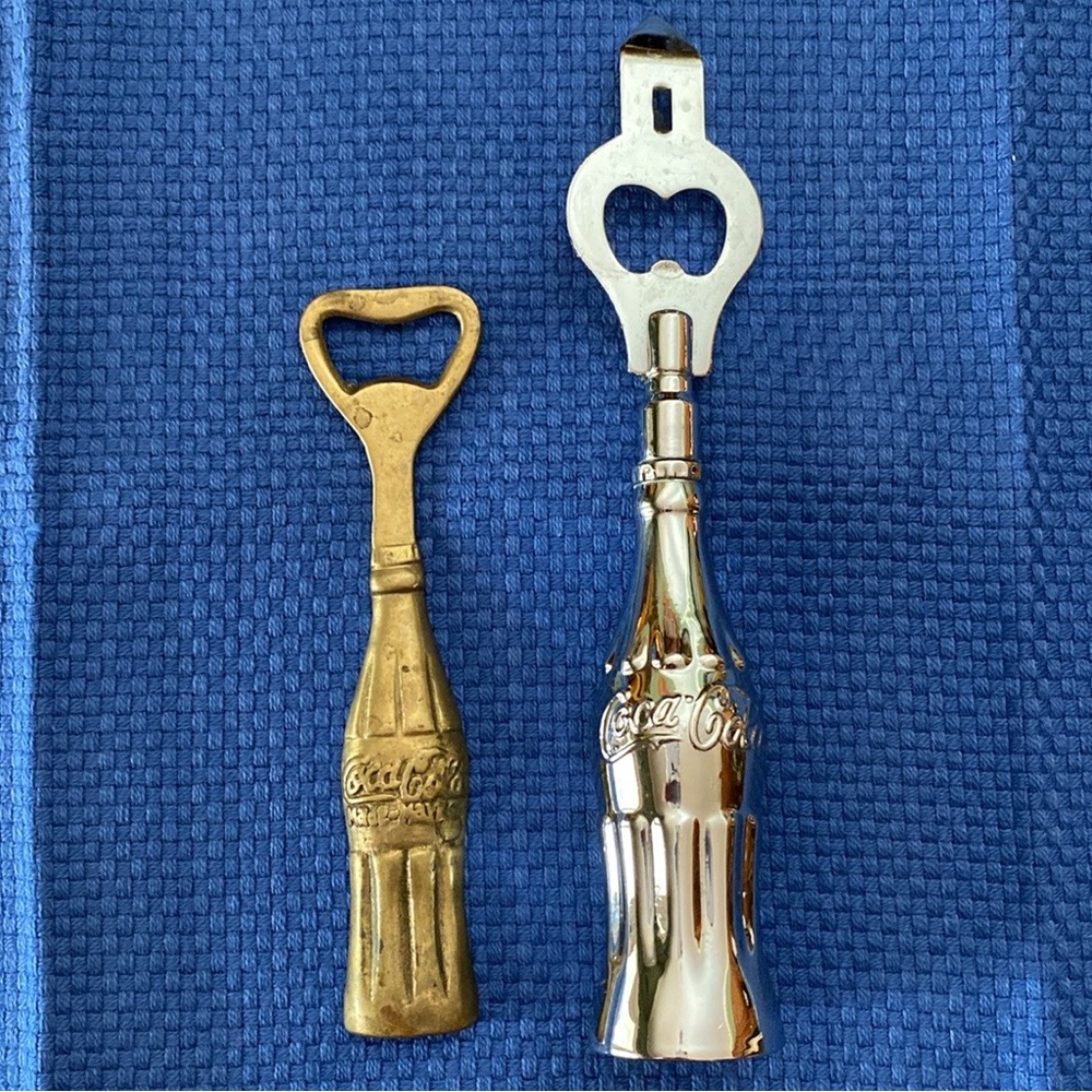 The Coca-Cola Company, 2-Bottle Openers: 1-Solid Brass & 1-Silver Color Upright
